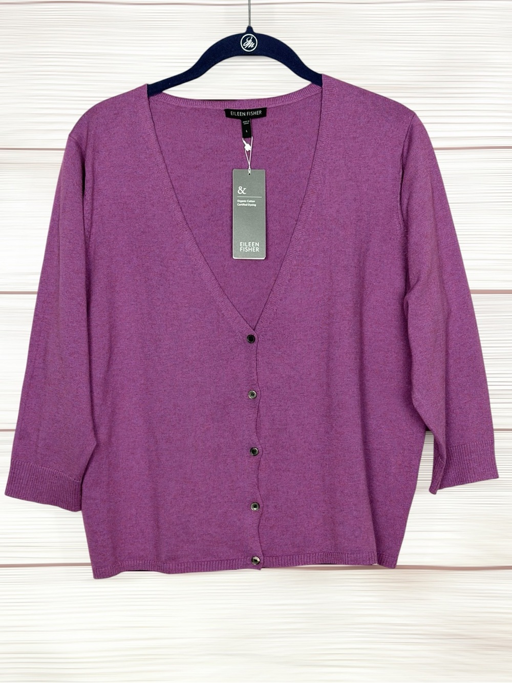 NWT Eileen Fisher Organic Cotton Cashmere Cardigan Boxy Orchid Purple V-Neck L